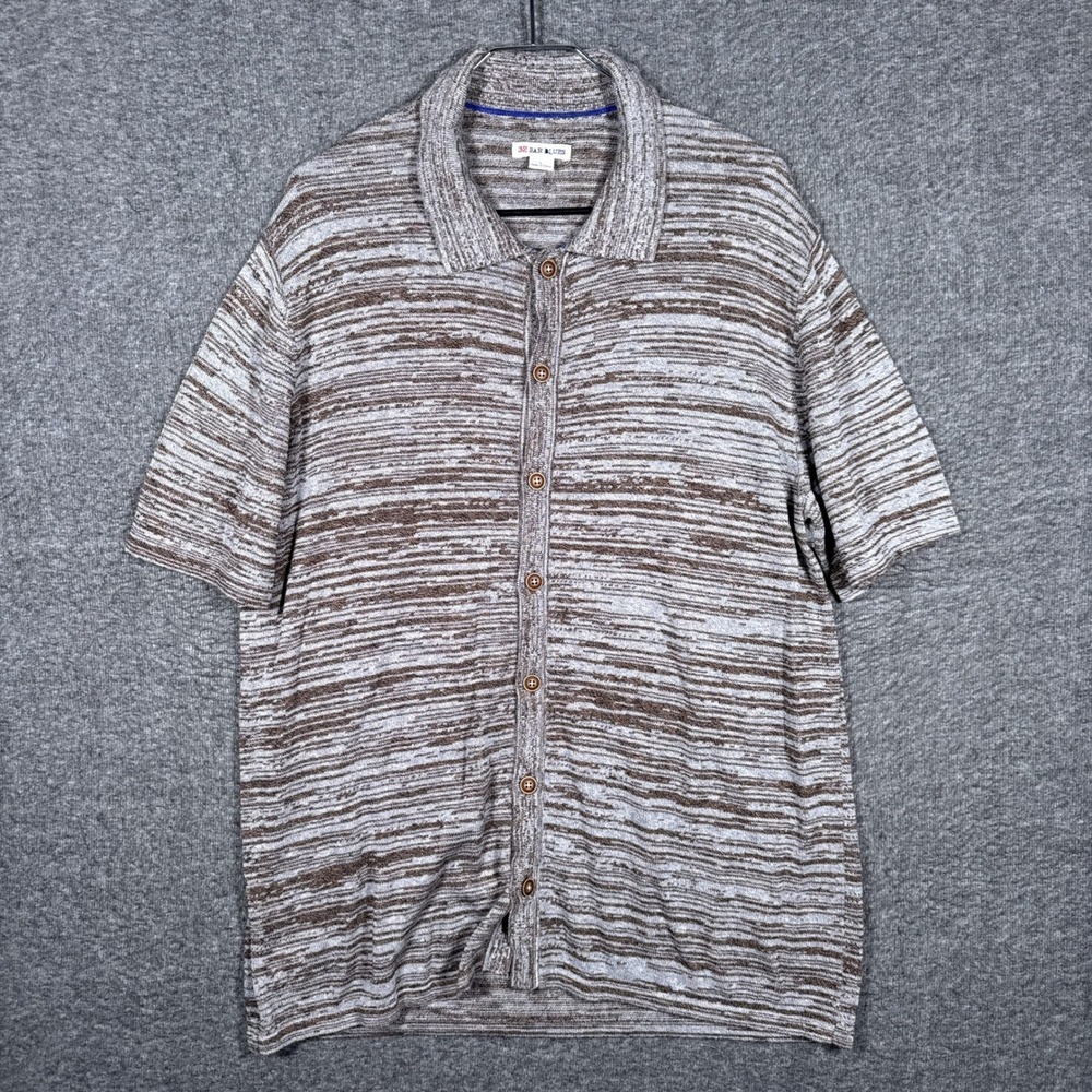 32 Bar Blues Shirt Mens Large Brown Moving Nicely Space-Dyed Knit Silk Blend